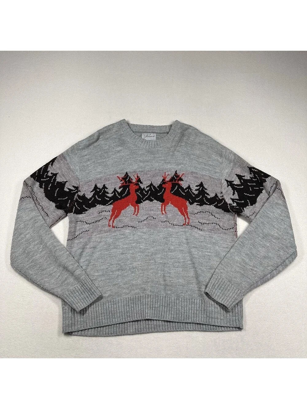 Vintage Pinnacle Reindeer Sweater XLarge Gray Red Black Long Sleeve Pullover